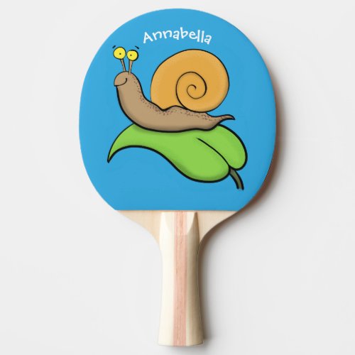 Cute happy snail on a leaf cartoon illustration ping pong paddle