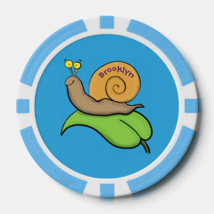 Cute, happy snail on a leaf cartoon illustration poker chips