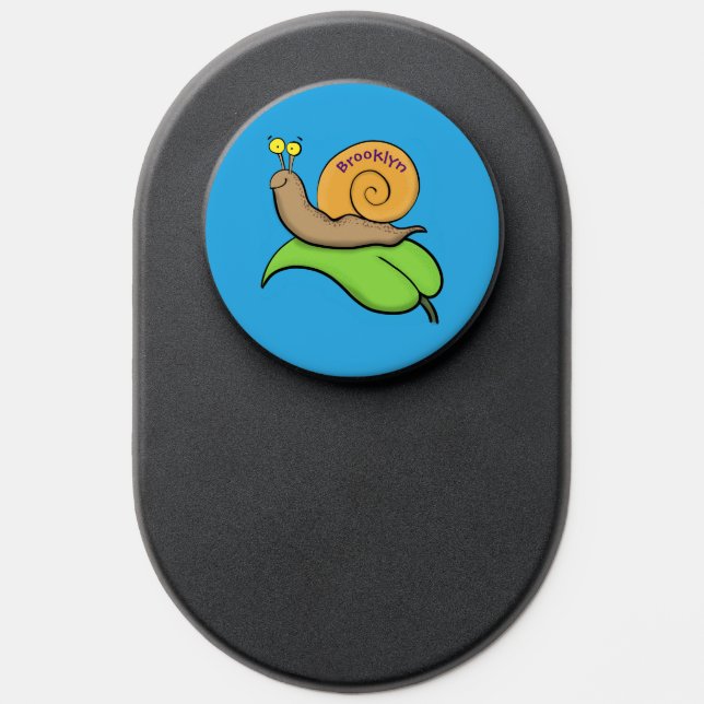 Cute, happy snail on a leaf cartoon illustration PopSocket (Popsocket)