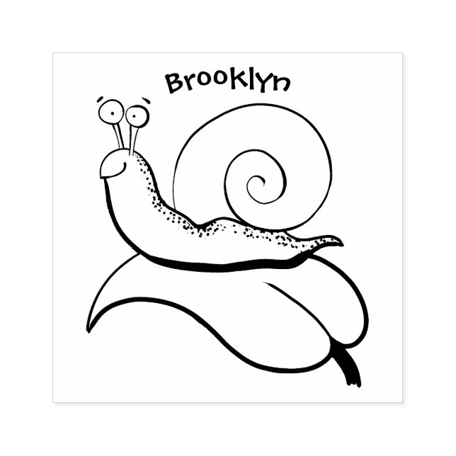 Cute, happy snail on a leaf cartoon illustration rubber stamp (Imprint)