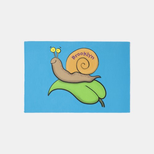 Cute happy snail on a leaf cartoon illustration rug