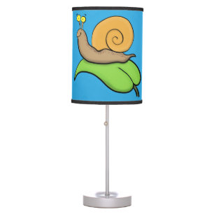 Cute, happy snail on a leaf cartoon illustration table lamp