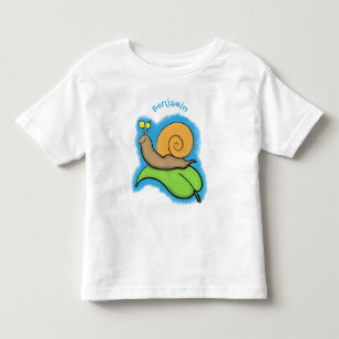 Cute, happy snail on a leaf cartoon illustration toddler t-shirt