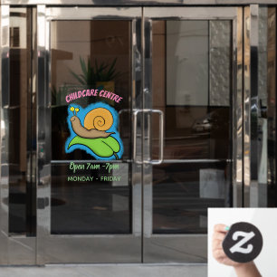 Cute, happy snail on a leaf cartoon illustration window cling
