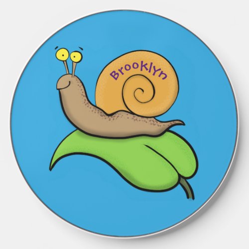 Cute happy snail on a leaf cartoon illustration wireless charger 