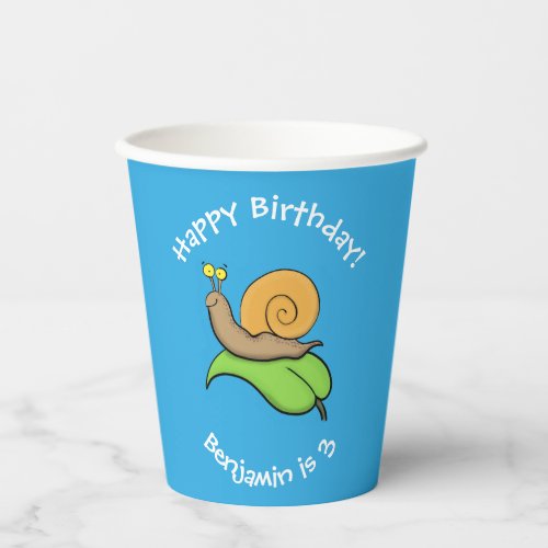 Cute happy snail personalized cartoon birthday paper cups