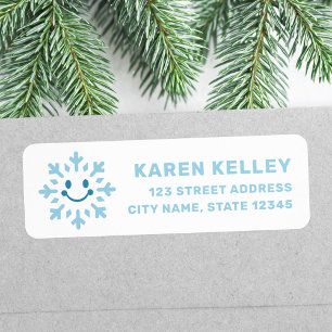 Cute happy snowflake blue white return address label