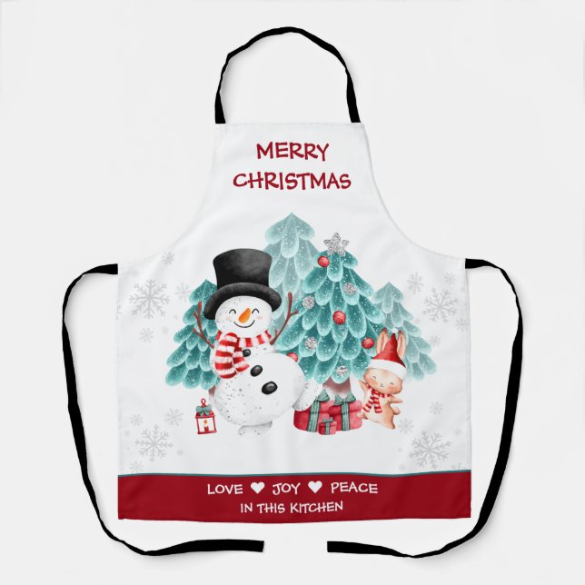 Cute Happy Snowman Christmas Apron (Front)