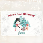 Cute Happy Snowman Christmas Birthday Party Banner<br><div class="desc">Cute Christmas Birthday Party Banner with cute happy snowman,  bunny and Christmas tree in snowy forest for kids birthdays around Christmas. You can easily personalize it. Matching items are available in my store.</div>