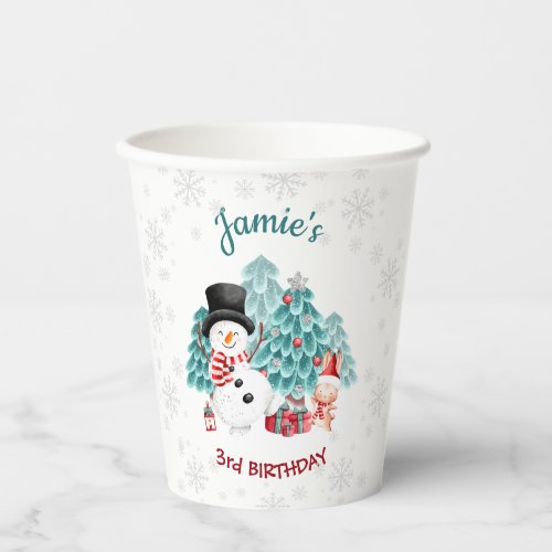 Cute Happy Snowman Christmas Birthday Party Paper Cups