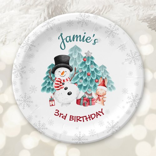 Cute Happy Snowman Christmas Birthday Party Paper Plates