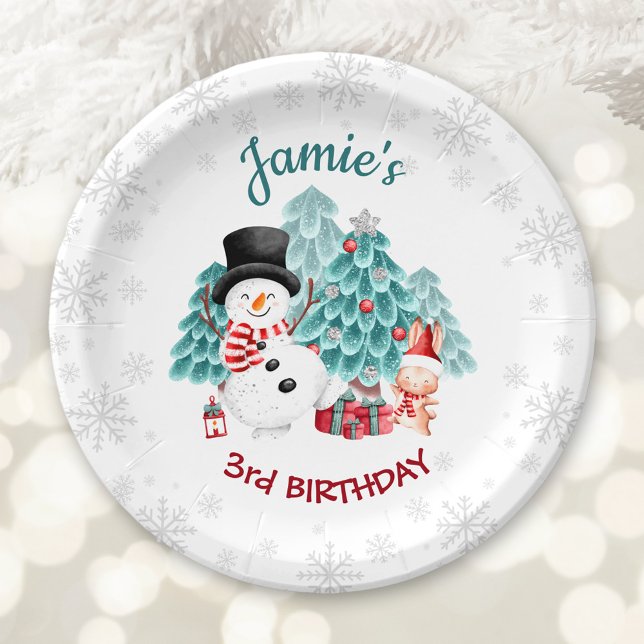 Cute Happy Snowman Christmas Birthday Party Paper Plates (Cute Happy Snowman Christmas Birthday Party Paper Plates)