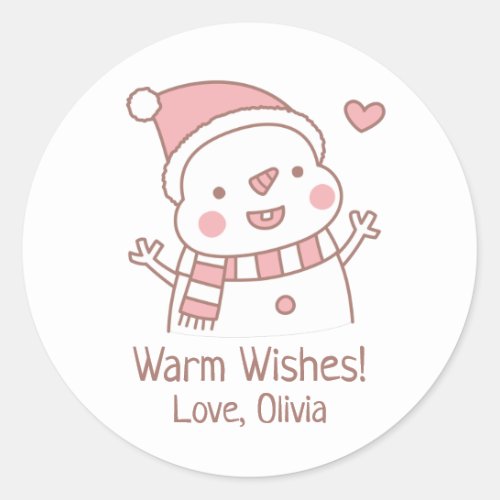 Cute Happy Snowman Christmas Doodle Classic Round Sticker