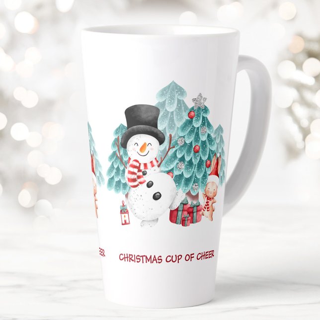 Cute Happy Snowman Christmas Name Large Latte Mug (Cute Happy Snowman Christmas Name Large Latte Mug)