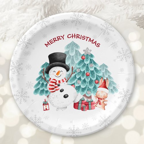 Cute Happy Snowman Christmas Party Paper Plates