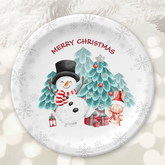 Cute Happy Snowman Christmas Party Paper Plates (Cute Happy Snowman Christmas Party Paper Plates)