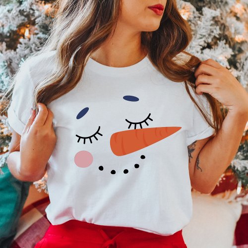 Cute Happy Snowman Face Holiday T_Shirt