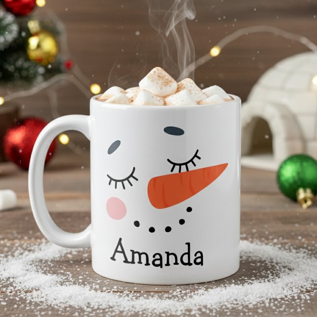 Cute Happy Snowman Face Personalized Holiday Coffee Mug (Cute Happy Snowman Face Personalized Holiday Coffee Mug - Makes a great gift for kids and adults!)