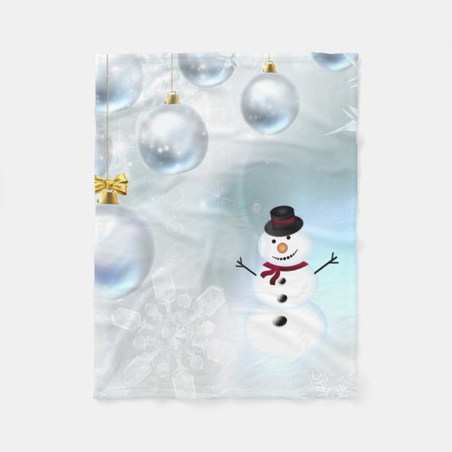 Cute Happy Snowman Fleece Blanket (Front)
