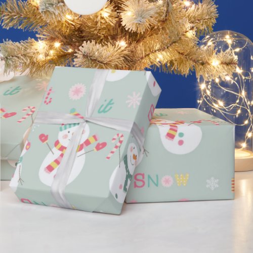 Cute Happy Snowman Let It Snow Kids Christmas Wrapping Paper