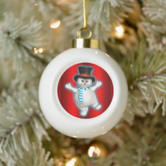 Cute Happy Snowman on Red Christmas
