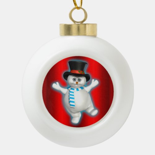 Cute Happy Snowman on Red Christmas