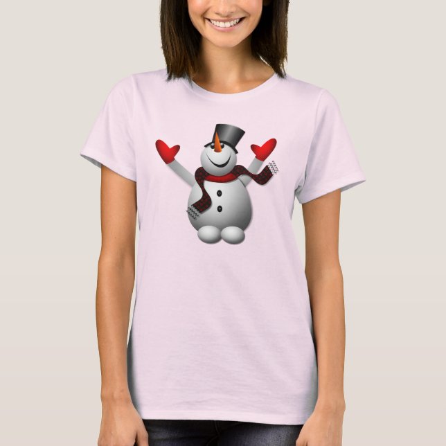 Cute Happy Snowman T-Shirt (Front)