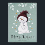 Cute Happy Snowman Winter Blue Christmas Holiday Card<br><div class="desc">This very cute Christmas holiday card features a shy little snowman enjoying the snow.
The text "Merry Christmas" is set in a trendy and playfull  script font.</div>