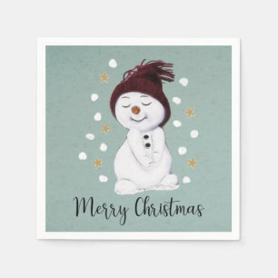 Cute Happy Snowman Winter Blue Christmas Napkins