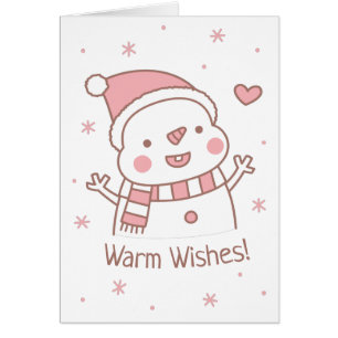 Cute Happy Snowman with Scarf, Warm Wishes Cards