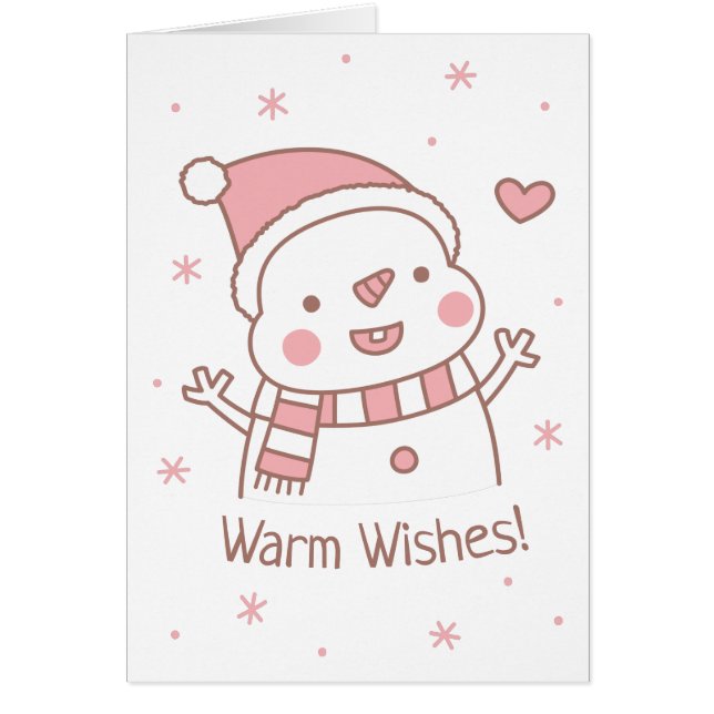 Cute Happy Snowman with Scarf, Warm Wishes Cards (Front)