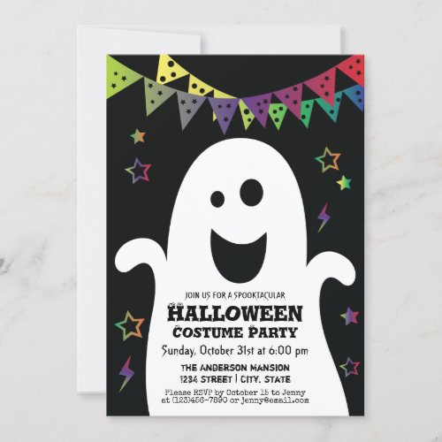 Cute Happy Spooky Ghost Halloween Costume Party Invitation