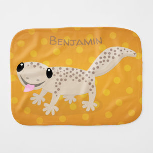 Cute happy spotted tan gecko cartoon illustration baby burp cloth