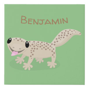 Cute happy spotted tan gecko cartoon illustration faux canvas print