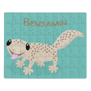 Cute happy spotted tan gecko cartoon illustration jigsaw puzzle