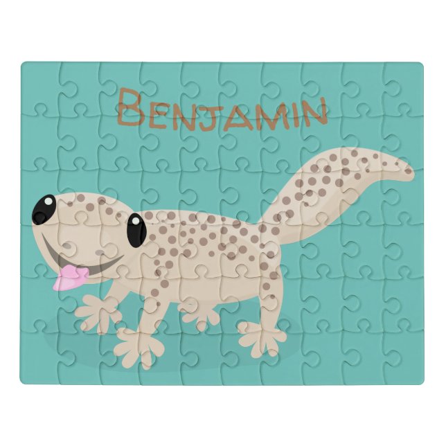 Cute happy spotted tan gecko cartoon illustration jigsaw puzzle (Puzzle Horizontal)
