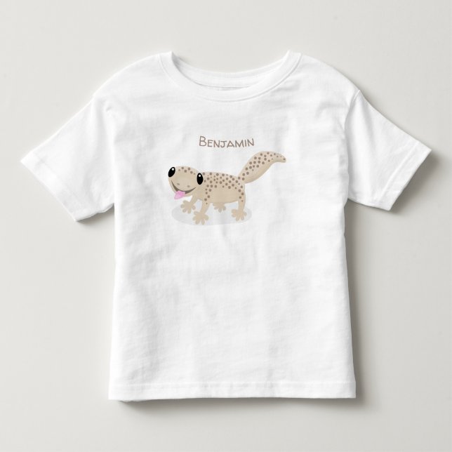 Cute happy spotted tan gecko cartoon illustration toddler t-shirt (Front)