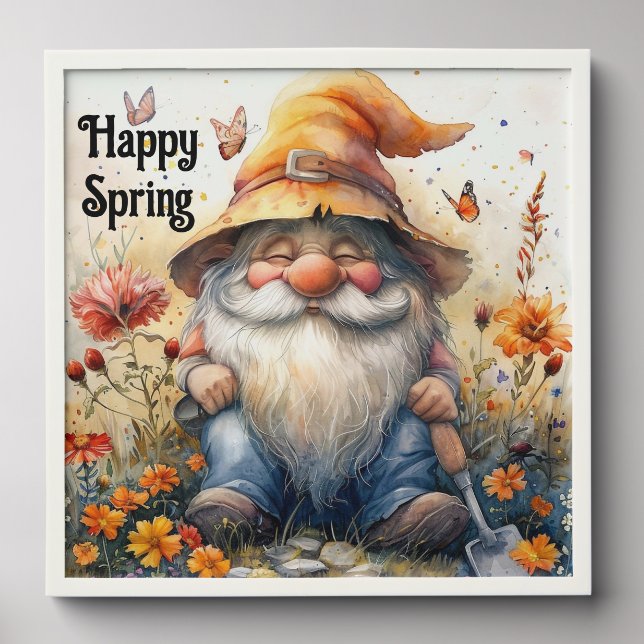 Cute Happy Spring Gnome Photo Tile (Front Set)