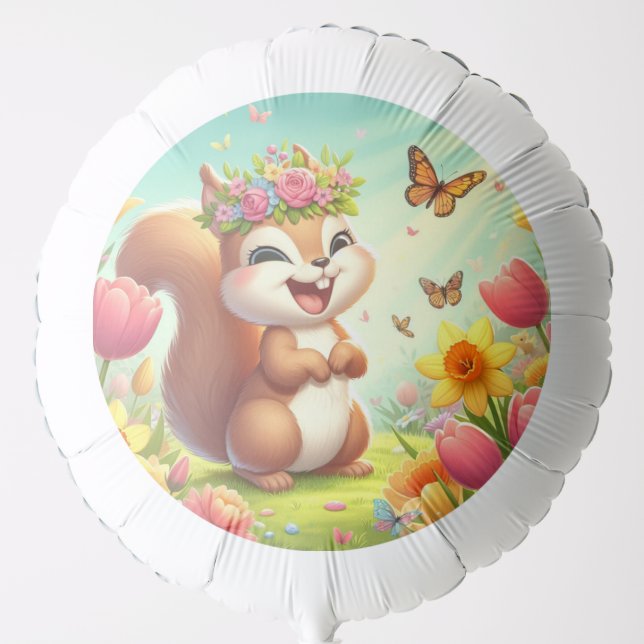 Cute, happy springtime squirrel  balloon (Front)