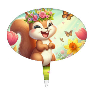 Cute, happy springtime squirrel  cake topper