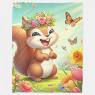 Cute, happy springtime squirrel  fleece blanket