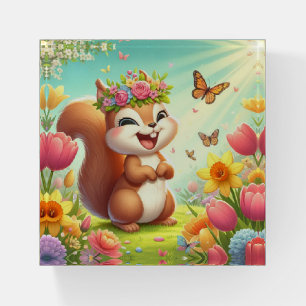 Cute, happy springtime squirrel paperweight
