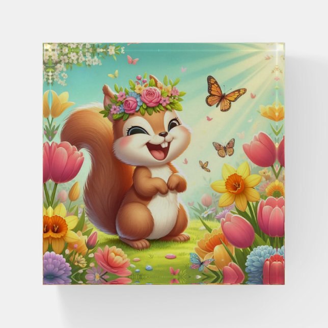 Cute, happy springtime squirrel  paperweight (Front)