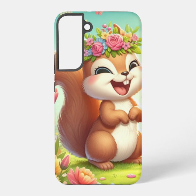 Cute, happy springtime squirrel  samsung galaxy case (Back)