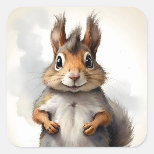 Cute Happy Squirrel Portrait  Square Sticker