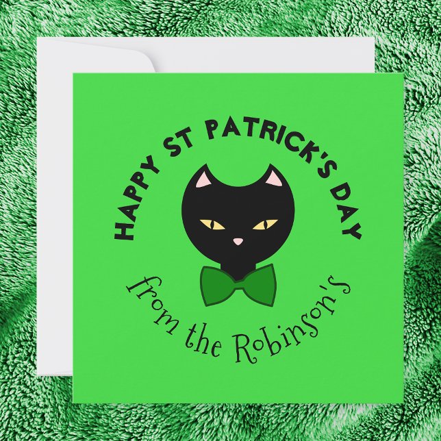 Cute Happy St Patricks Day Black Cat Emerald Green Holiday Card (Creator Uploaded)