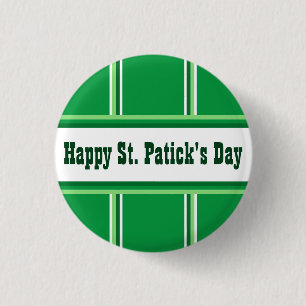 Cute Happy St Patricks Day Striped Green and White Button