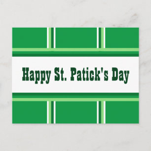 Cute Happy St. Patrick's Day Striped Green Holiday Postcard