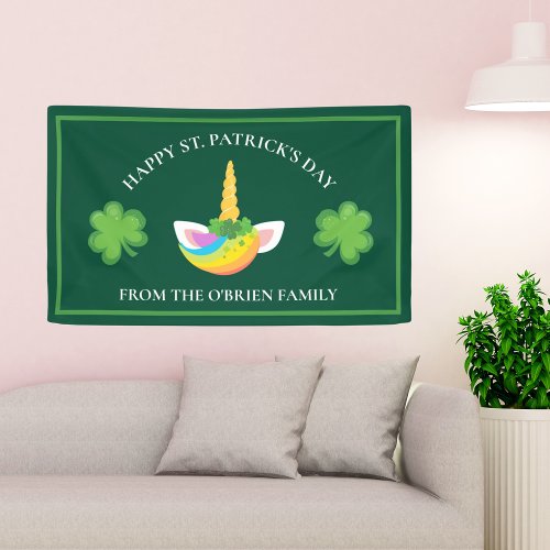 Cute Happy St Patricks Day Unicorn Custom Green Banner