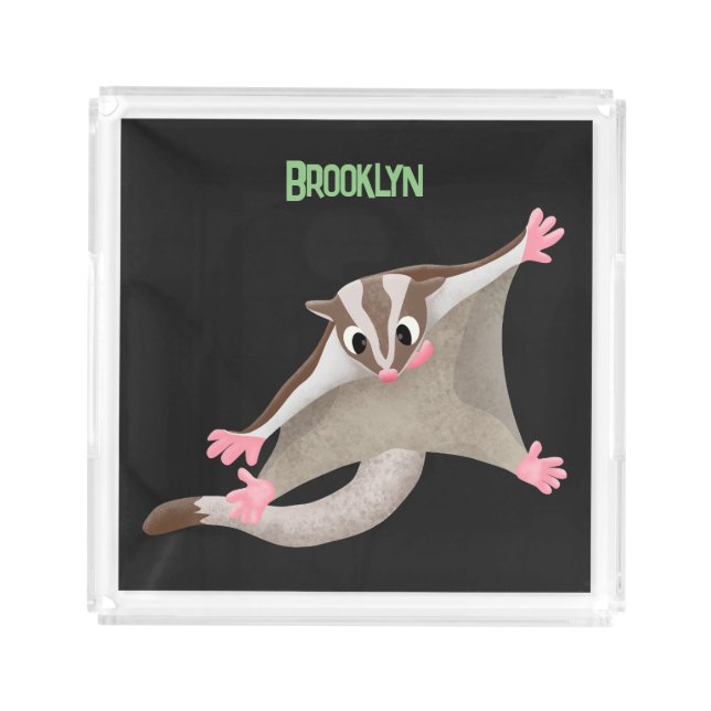 Cute happy sugar glider cartoon illustration acrylic tray (Front)